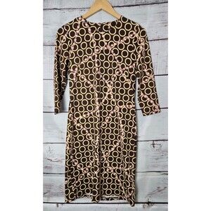 J. McLaughlin Womens Dress Small Brown Sophia Sheath Circle Chain Print Zipper